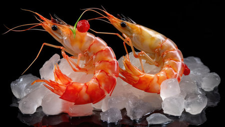 Shrimp with ice on the tableの素材
