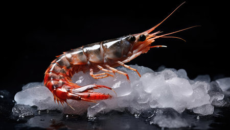 Shrimp with ice on the tableの素材