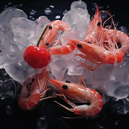 Shrimp with ice on the tableの素材