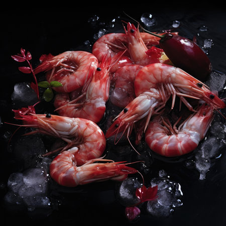 Shrimp with ice on the tableの素材