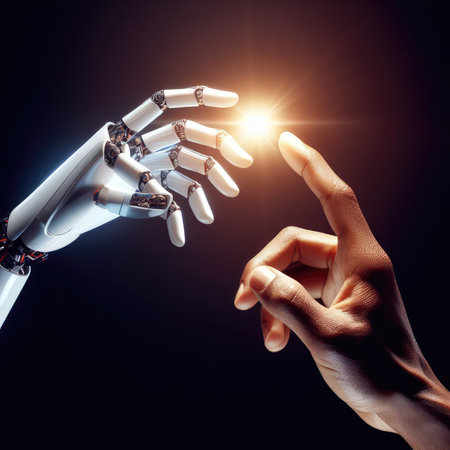 The robots arm touches a persons handの素材