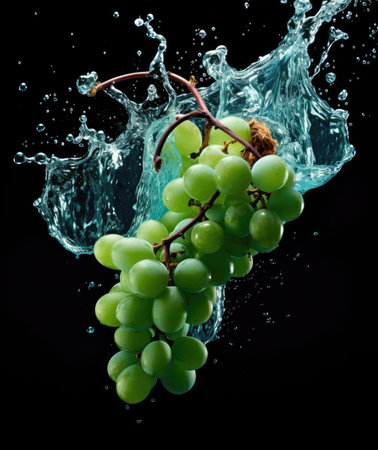Bunches of grapes fall into the waterの素材