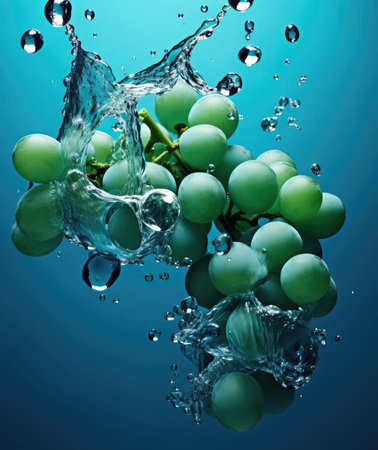 Bunches of grapes fall into the waterの素材