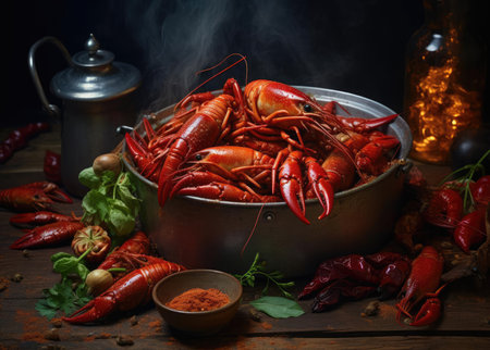 Boiled crayfish in a plateの素材