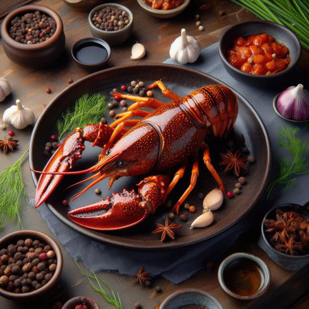 Boiled crayfish in a plateの素材