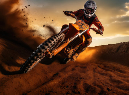 Motorcyclist jumping with a motorcycle in the mudの素材
