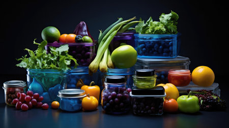 Plastic containers with vegetablesの素材