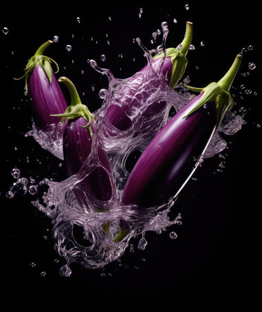 Eggplants fall into the waterの素材