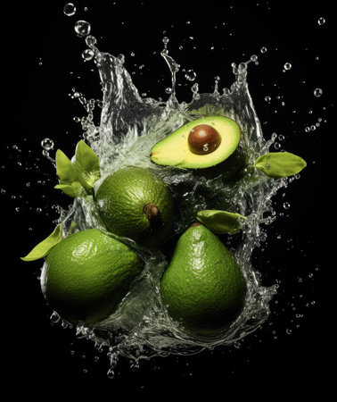 Avocado fruits fall into the waterの素材