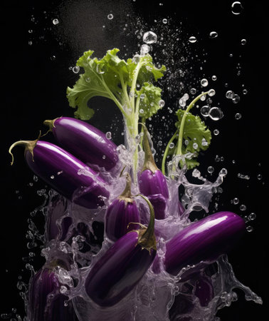 Eggplants fall into the waterの素材