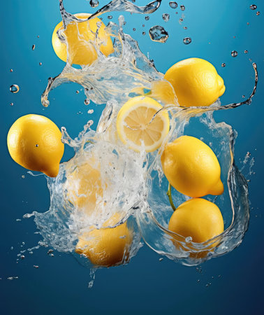 Lemon fruits falling into the water, splashingの素材