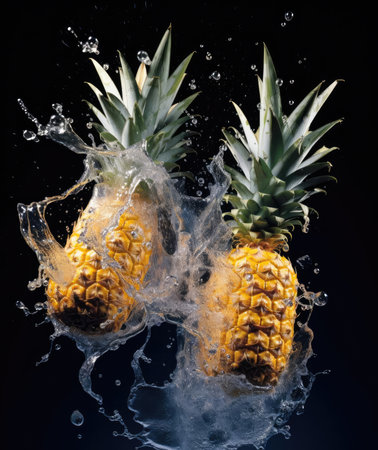 Pineapples fall into the waterの素材