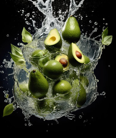Avocado fruits fall into the waterの素材