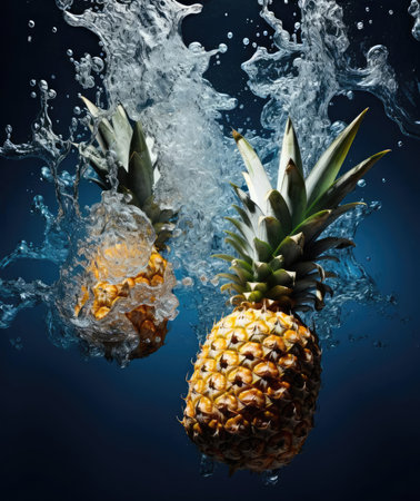 Pineapples fall into the waterの素材
