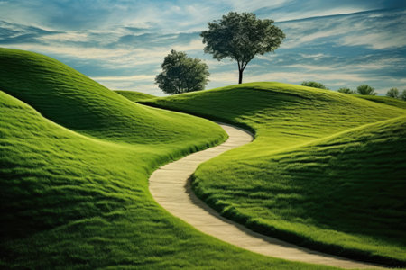 The road that goes through the green hillsの素材