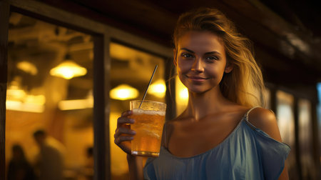 Young woman on vacation with a glass of cocktailの素材