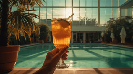 Glass with cocktail on the beachの素材