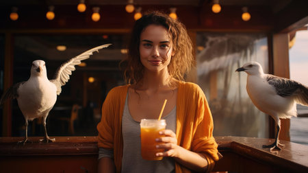 Young woman on vacation with a glass of cocktailの素材