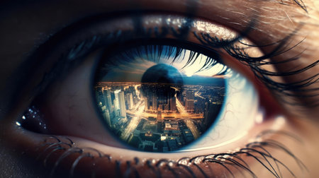 The city is reflected in the human eyeの素材