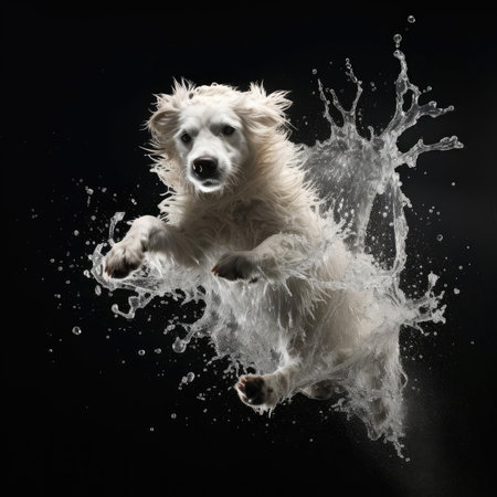 Dog falling into the water, splashの素材