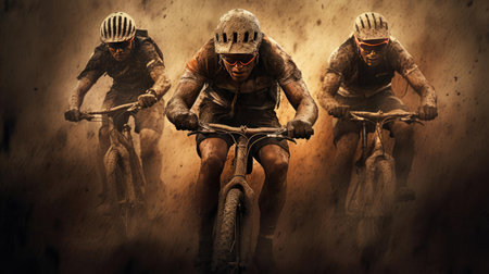 Cyclist riding a mountain bike in the mudの素材