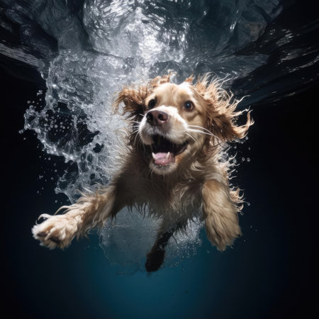 Dog falling into the water, splashの素材