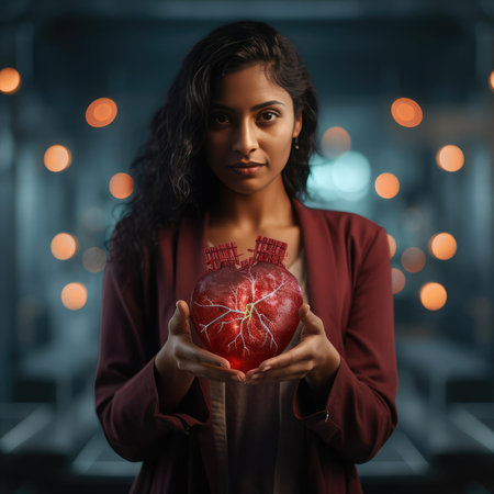 Man Holding Glowing Artificial Heartの素材