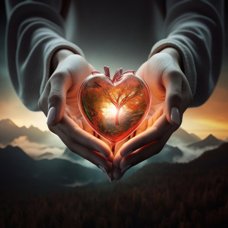 Man Holding Glowing Artificial Heartの素材