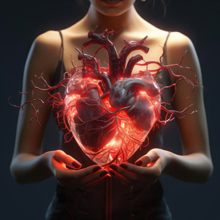 Man Holding Glowing Artificial Heartの素材