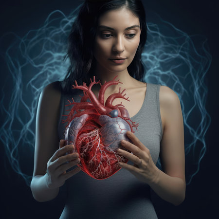 Man Holding Glowing Artificial Heartの素材