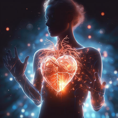 Man Holding Glowing Artificial Heartの素材