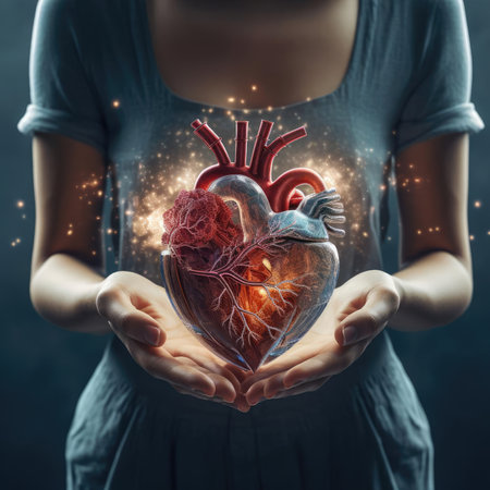 Man Holding Glowing Artificial Heartの素材