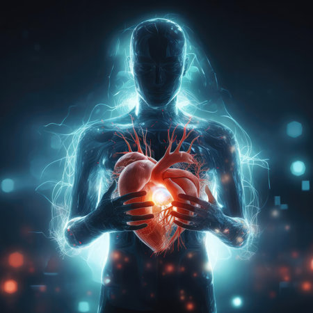 Man Holding Glowing Artificial Heartの素材