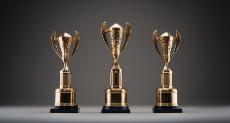 Winners cups stand in a rowの素材