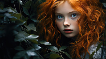 Young beautiful girl with red hairの素材