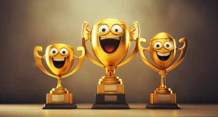 Winners cups stand in a rowの素材