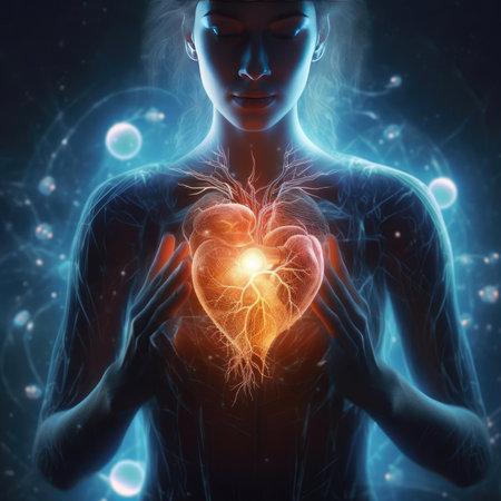 Man Holding Glowing Artificial Heartの素材