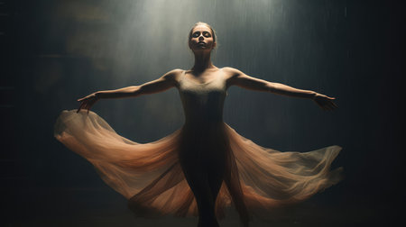 Ballerina dancing in a dark spaceの素材