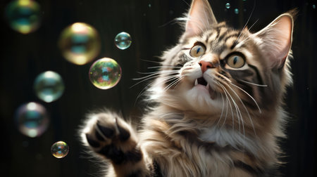 Cat catching soap bubblesの素材