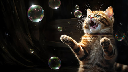 Cat catching soap bubblesの素材