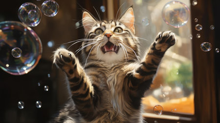 Cat catching soap bubblesの素材