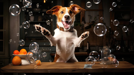 Dog catching soap bubblesの素材