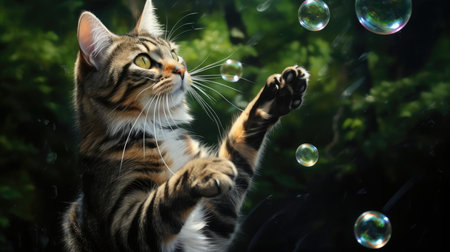 Cat catching soap bubblesの素材