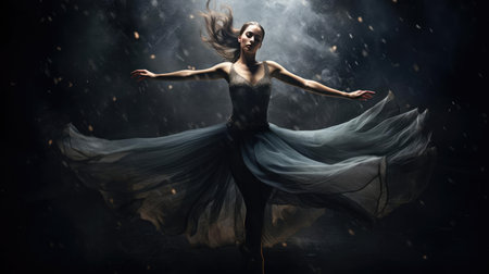 Ballerina dancing in a dark spaceの素材