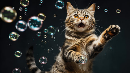 Cat catching soap bubblesの素材