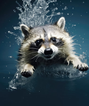 Raccoon falling into the water, splashingの素材