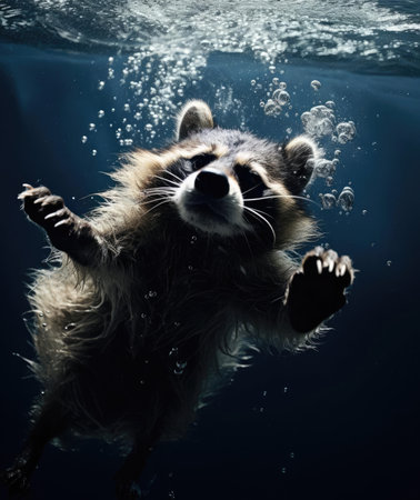 Raccoon falling into the water, splashingの素材