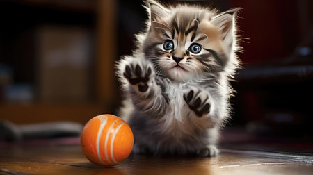 Fluffy kitten playingの素材