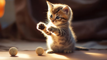 Fluffy kitten playingの素材