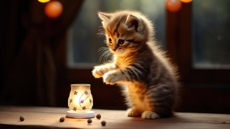 Fluffy kitten playingの素材